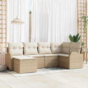 Conjunto de Sofá Jardim vidaXL 6 Peças com Almofadas Bege Rattan Poliéster