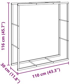 Suporte para lenha 110x30x116 cm aço preto