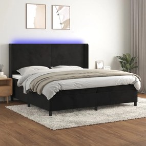 vidaXL Cama box spring c/ colchão/LED 200x200 cm veludo preto