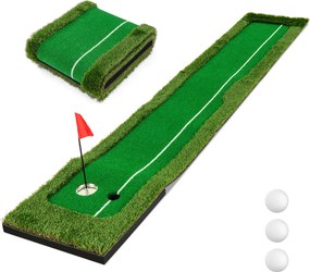 Tapete de golfe de 300 cm, tapete de treino de golfe com 3 bolas de golfe e 2 tamanhos de buracos, dobrável Verde