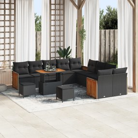 Conjunto de Sofá de Jardim vidaXL de 13 Peças com Almofadas Preto Vime
