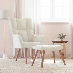 Cadeira de descanso com banco veludo branco nata