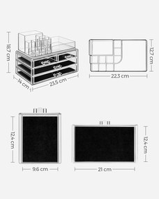Organizador de cosméticos com 4 gavetas e 11 compartimentos 14 x 23,5 x 18,7 cm Transparente
