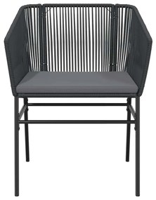 Conjunto de jantar jardim 7 peças almofadas vidro vime PE preto