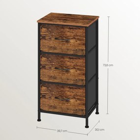 Cómoda com 3 gavetas forradas a tecido 30 x 39,6 x 73,7 cm Castanho-preto