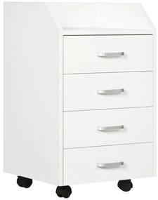 Vinsetto Bloco de Gavetas Móvel Auxiliar com 4 Gavetas Bancada Superior de Armazenamento 4 Rodas e 2 Freios para Estúdio Escritório 40x36x65cm Branco