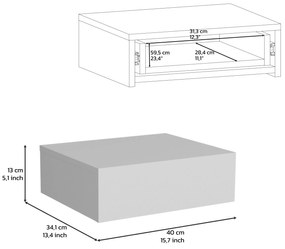 Mesa de cabeceira flutuante Milano em melamina com gaveta em calha metálica 13 x 40 x 34,1 cm, Branco