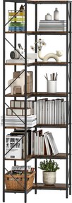 Estante de canto industrial com 7 níveis e prateleiras de arrumação, 60 x 60 x 198 cm, castanho rústico