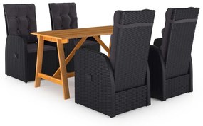 vidaXL 5 pcs conjunto de jantar para jardim preto