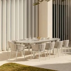 Conjunto De Mesa Extensível Retangular 220-280x100 Cm Em Cerâmica Zinti E 10 Cadeiras De Jardim Em Alumínio E Tecido Roderise Tecido Castanho - Sklum