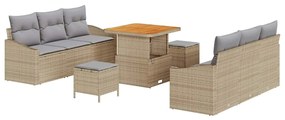 Conjunto de Sofá de Jardim vidaXL de 9 peças com almofadas bege de rat
