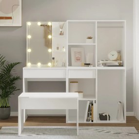 vidaXL Conjunto toucador com LEDs madeira processada branco