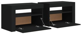 Mesas cabeceira c/ luzes LED 2 pcs 60x35x40 cm preto