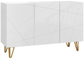 HOMCOM Aparador de Entrada Aparador de Sala com 3 Portas e Prateleiras Ajustáveis para Cozinha 120x40x75 cm Branco Brilhante | Aosom Portugal
