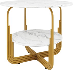 Mesa de jantar redonda para 4 pessoas, tampo em MDF com arrumação inferior, 80x80x76 cm, Branco+Dourado