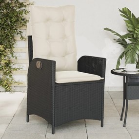 Cadeiras de jardim reclináveis c/ almofadões 2pcs vime PE preto
