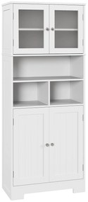 HOMCOM Armário de Cozinha com 2 Portas de Vidro Prateleiras Ajustáveis Armário Alto de Cozinha 60x30x145,5 cm Branco | Aosom Portugal