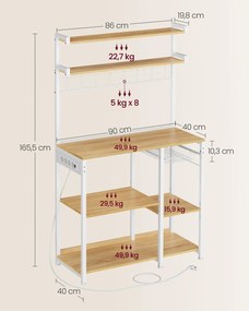 Armário de Cozinha de pé com tomadas e cesto 40 x 90 x 165,5 cm cor carvalho e branco