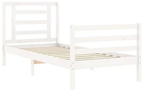 Estrutura cama de solteiro c/ cabeceira madeira maciça branco