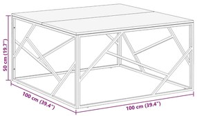 Mesa de centro aço inoxidável/madeira de acácia maciça prateado