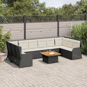 vidaXL 7 pcs conjunto lounge de jardim c/ almofadões vime PE preto