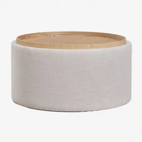 Mesa De Centro Redonda Estofada Berkeleni Com Bandeja E Armazenamento Ø80 Cm & Linho Bege Creme - Sklum