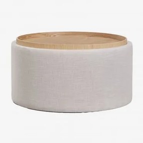 Mesa De Centro Redonda Estofada Berkeleni Com Bandeja E Armazenamento Ø80 Cm & Linho Beige Creme - Sklum