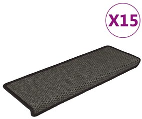 Tapetes escada adesivos aspeto sisal 15pcs 65x21x4 cm antracite