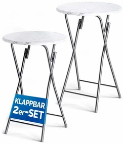 Conjunto de 2 mesas bar altas dobráveis Ø60cm aspeto de mármore branco