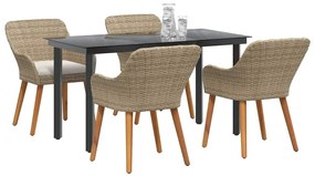 Conjunto de Jantar para o Jardim 5 Peças Bege em Rattan Sintético