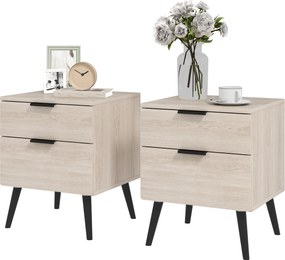 Conjunto de 2 mesas de cabeceira 40 x 40 x 50 cm em estilo nórdico moderno com gaveta de dois níveis, em cor carvalho