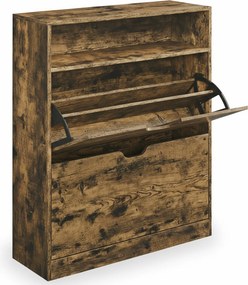 Sapateira com 2 portas e compartimento aberto 24 x 80 x 102 cm castanho vintage
