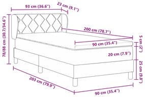 Cama Box Spring com Colchão VidaXL Cinza Escuro 90x200 cm em Veludo
