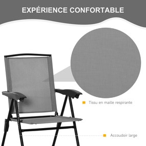 Conjunto de jardim de 3 peças: 2 cadeiras reclináveis com várias posições, dobráveis, mesa redonda em vidro temperado e metal, com revestimento em tex