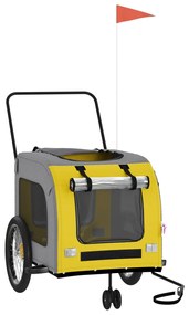 Reboque bicicleta p/ animais tecido oxford/ferro amarelo/cinza