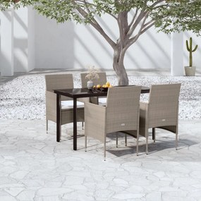 vidaXL 5 pcs conjunto de jantar p/ jardim c/ almofadões bege e preto