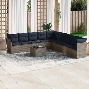 vidaXL 10 pcs conjunto sofás p/ jardim c/ almofadões vime PE cinzento