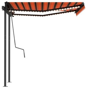 Toldo retrátil manual com LED 3,5x2,5 m laranja e castanho