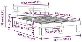 Estrado de Cama com Cabeceira Castanho Encerado 150x200 cm Madeira Sól