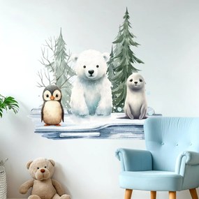 Autocolante de parede para quarto de criança - Urso polar e animais do norte