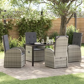 Conjunto de Jantar de Jardim de 5 Peças com Almofadas Cinza em Rattan Sintético