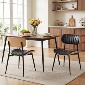 Conjunto de 2 cadeiras de sala de jantar, cadeiras de cozinha sem braços, encosto curvo e assento estofado em PU, preto