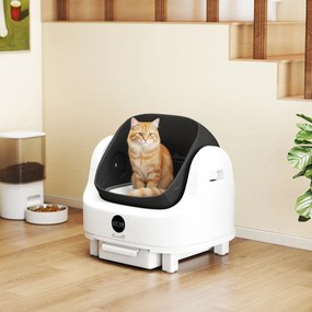 Caixa de areia autolimpante para gatos, automática, aberta, com isolamento de odores/proteção de segurança, branca