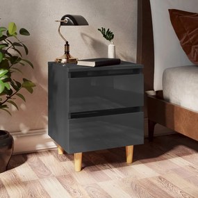 vidaXL Mesa de cabeceira c/ pernas de pinho 40x35x50cm cinza brilhante