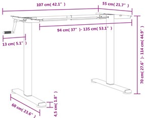 Estrutura de secretária de pé (94-135)x60x(70-114)cm aço preto