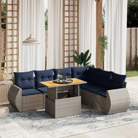 vidaXL 7 pcs conjunto sofás p/ jardim c/ almofadões vime PE cinzento
