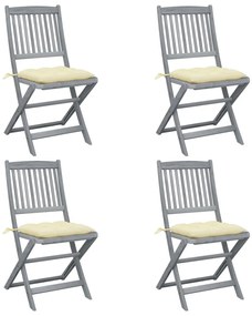 Cadeiras exterior dobráveis c/ almofadões 4 pcs acácia maciça