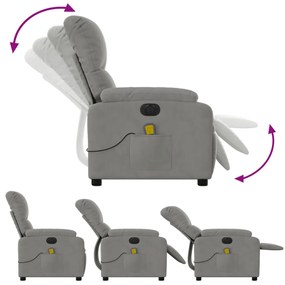 Poltrona massagens reclinável elétrica microfibra cinza-claro