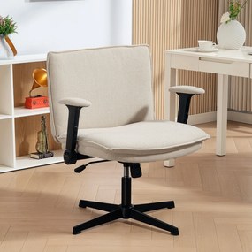 Cadeira de Escritório com Apoios de Braço Rebatíveis Assento  Altura Ajustável  Função Basculante 76x70x85-97 cm Creme