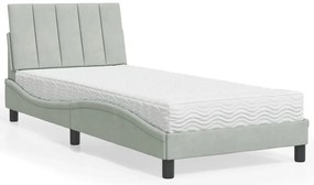 Cama com colchão 90x190 cm veludo cinzento-claro